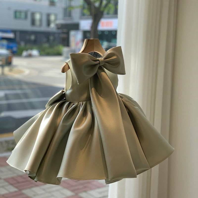 Isabella Elegant Satin With Bow Flower Girl Dress