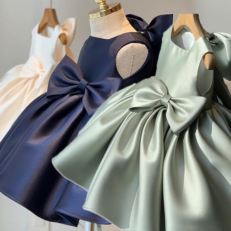 Isabella Elegant Satin With Bow Flower Girl Dress