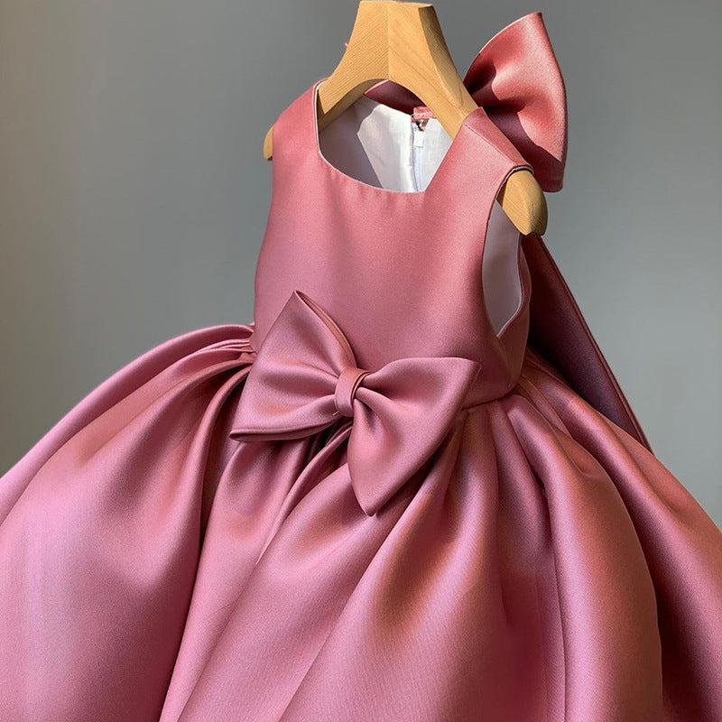 Isabella Elegant Satin With Bow Flower Girl Dress