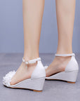 White Floral Open Toe Ankle-Strap Beach Sandals