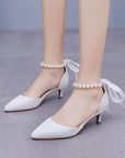 Pointed Toe Kitten Heels Ankle-Strap Wedding Shoes