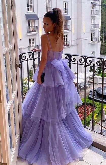 A-line Tiered Ruffled Long Tulle Prom Dress