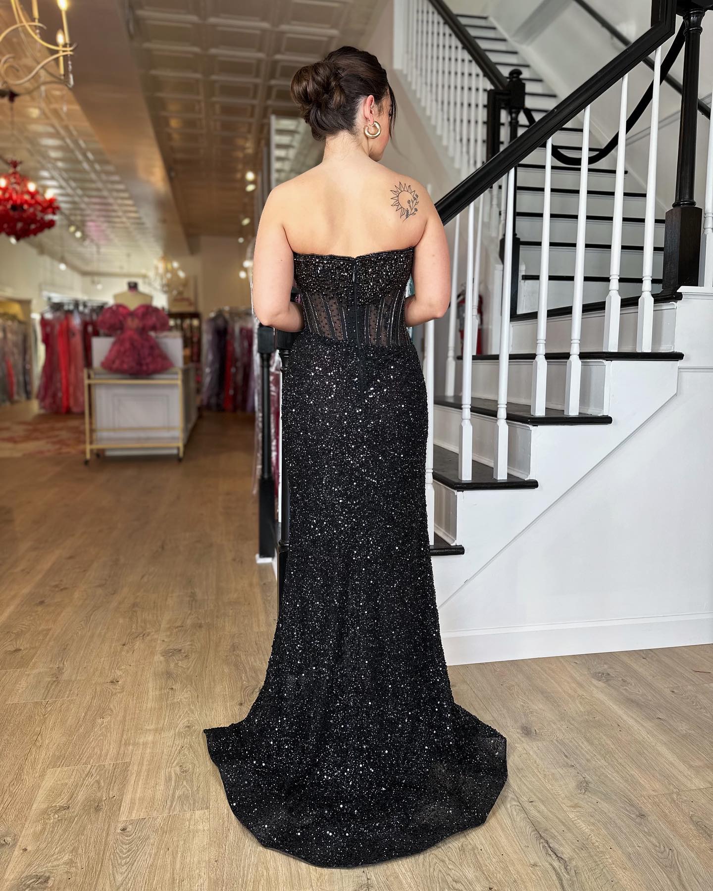 Strapless Mermaid Long Sequins Prom Dress With Split