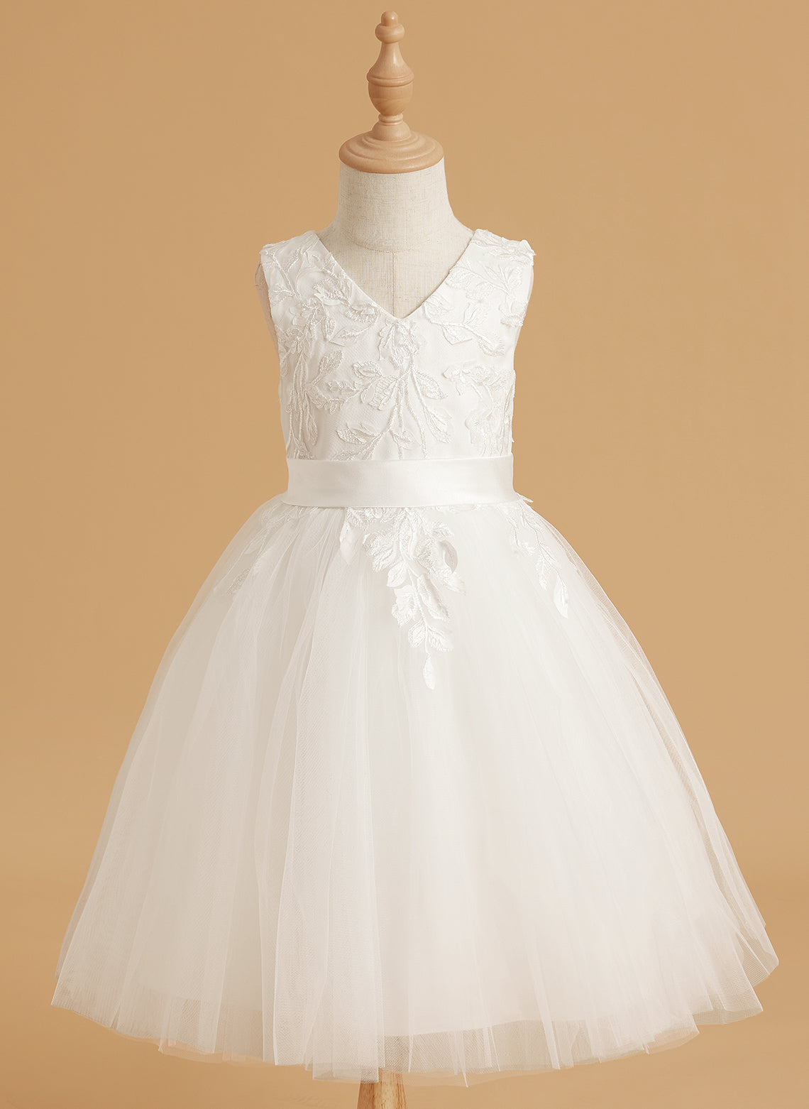 Grace V-neckline Lace Tulle Flower Girl Dress