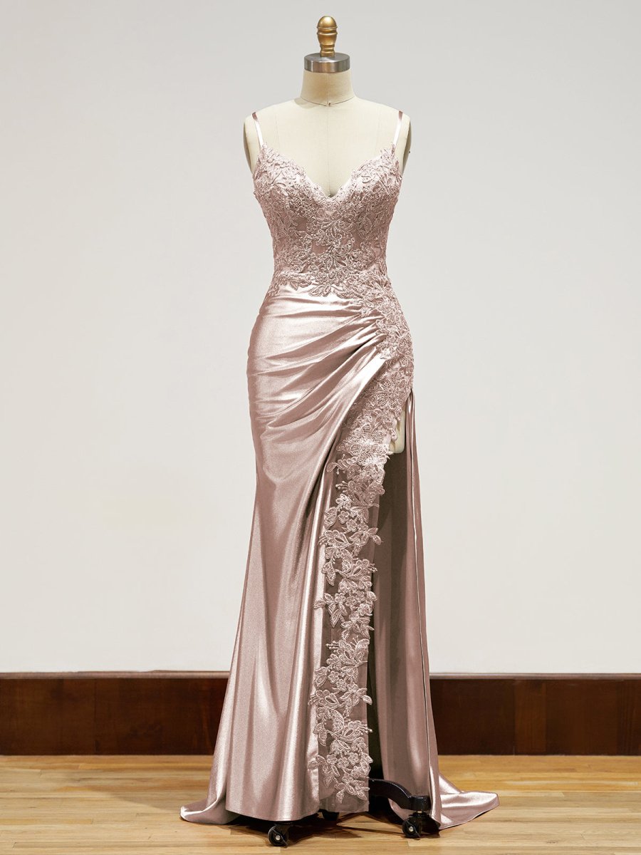 Beatrice | Sheath Black Long Appliques Prom Dress - KissProm