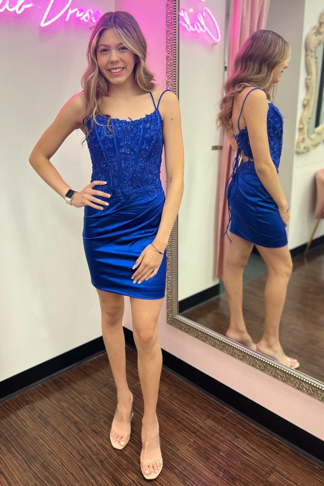 Bodycon Satin Double Straps Keyhole Back Homecoming Dress