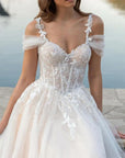 A-Line Off-The-Shoulder Tulle Wedding Dresses With Appliques Lace