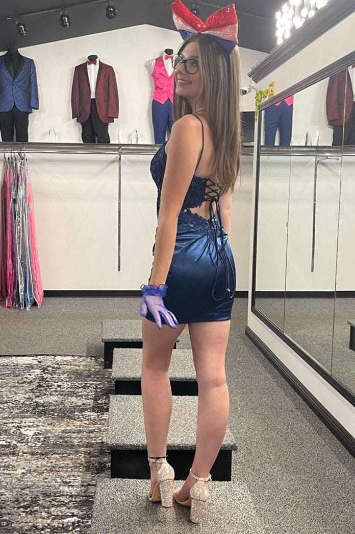 Bodycon Satin Double Straps Keyhole Back Homecoming Dress