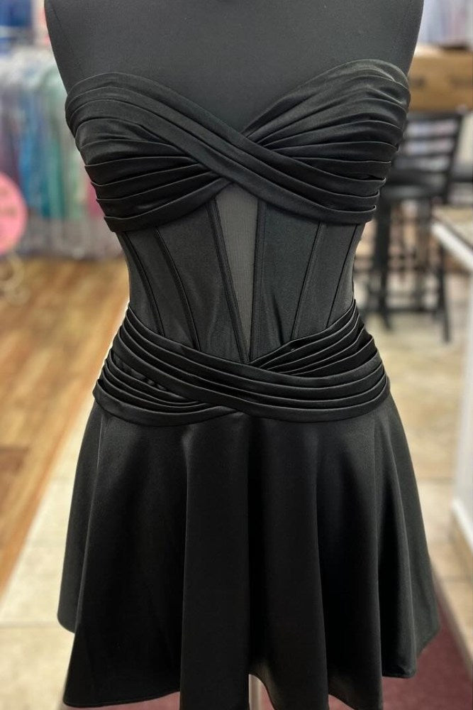 Strapless Fuchsia A-line Pleated Homecoming Dress with Keyhole
