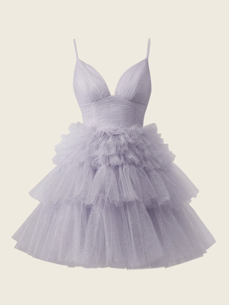 Layla | A - Line Deep V Neck Tiered Short Homecoming Dress - KissProm