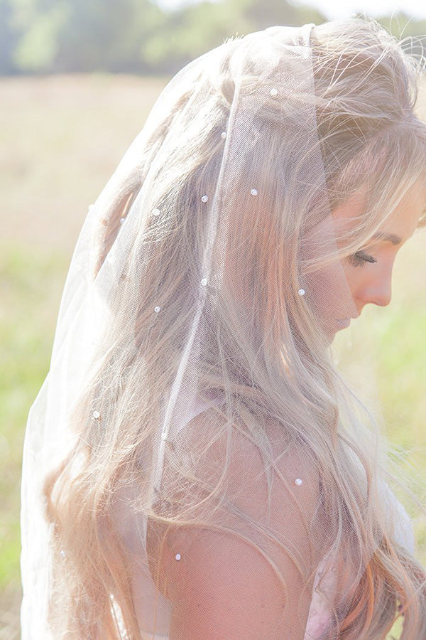 Vintage Tulle With Pearls Short Wedding Veil