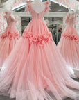 Princess A-Line Off the Shoulder Lace Tulle Prom Dress