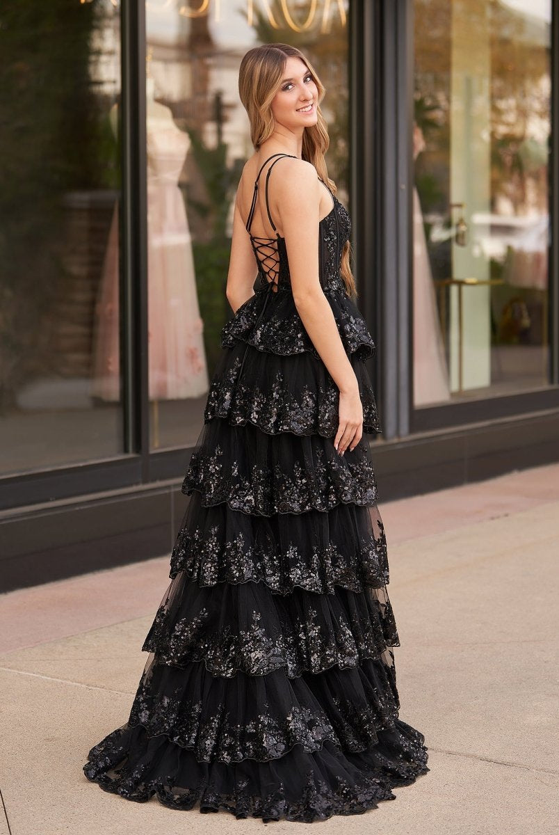 Livia |Sheath One Shoulder Tiered Lace Long Prom Dress - KissProm