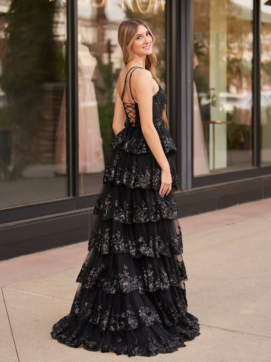 Livia |Sheath One Shoulder Tiered Lace Long Prom Dress - KissProm