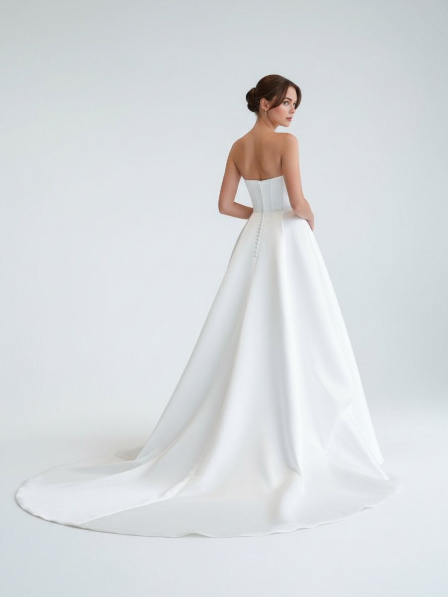 KissDress-Jane A-Line Strapless White Satin Wedding Dresses with Slit