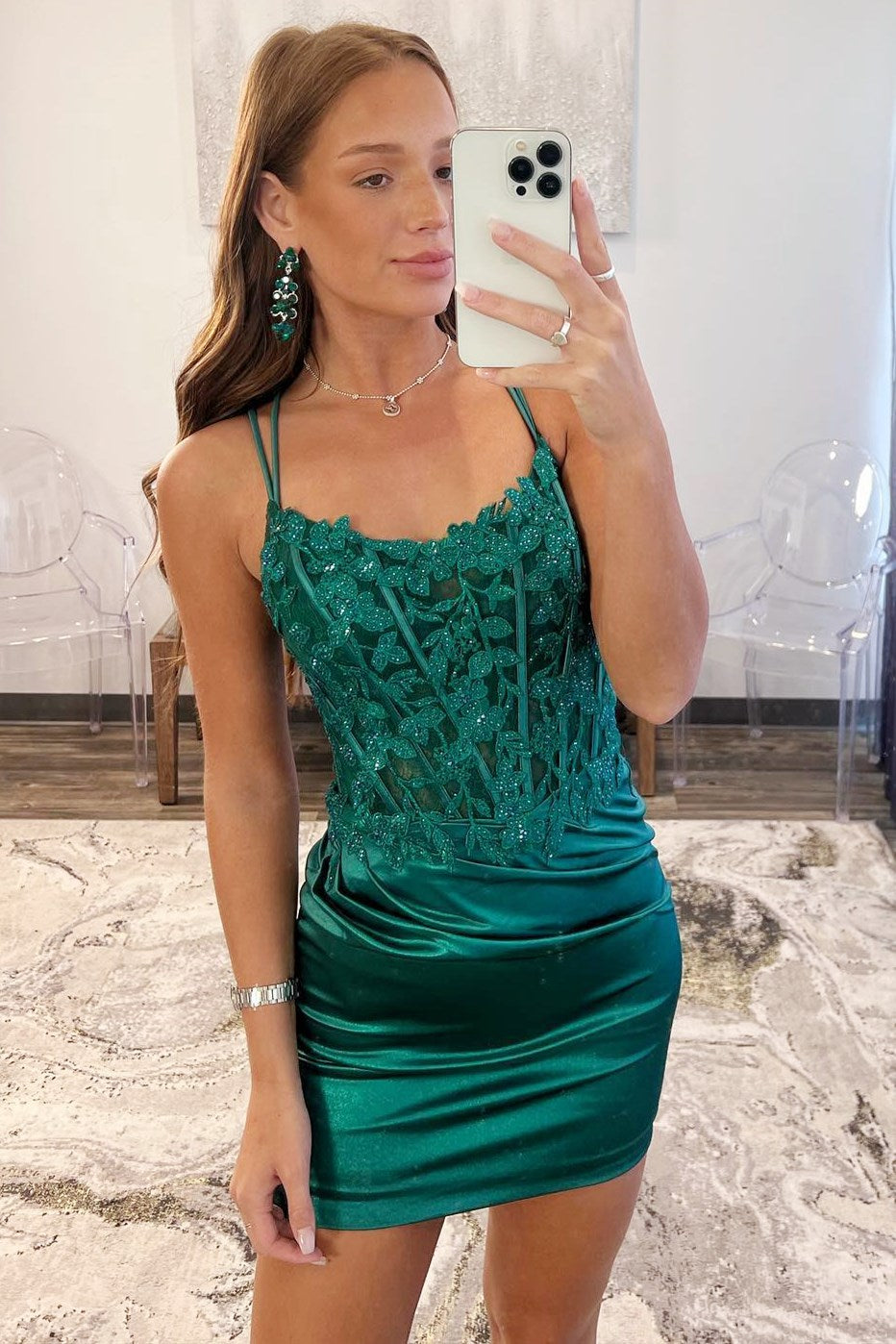 Bodycon Satin Double Straps Keyhole Back Homecoming Dress