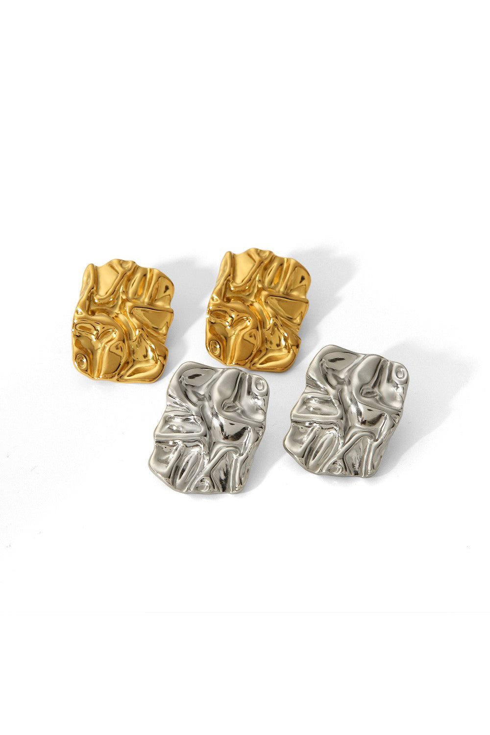 Geometric Rectangle Gold Stud Earrings