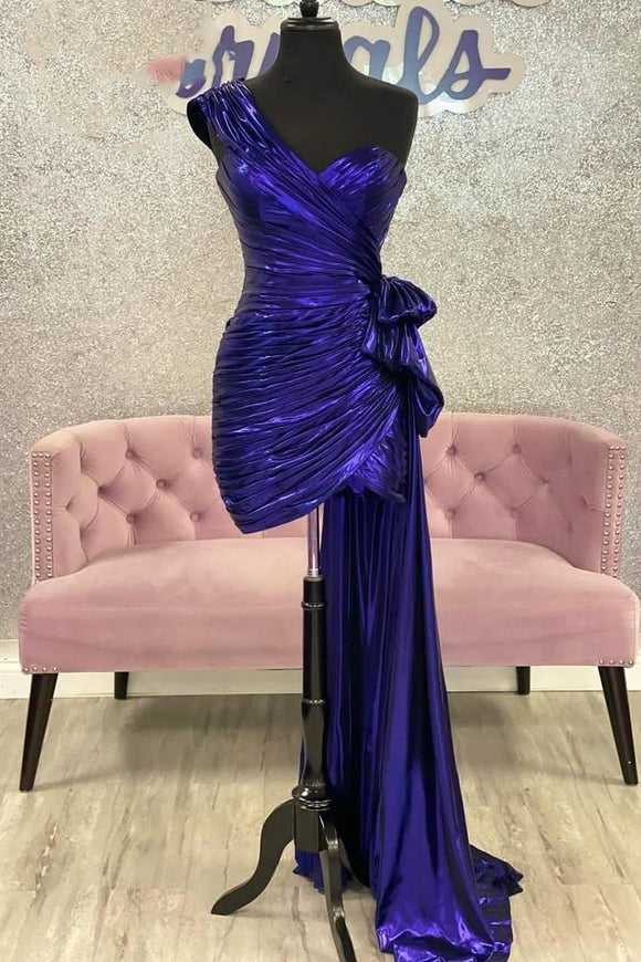 Metallic Green One-Shoulder Ruched Homecoming Dress