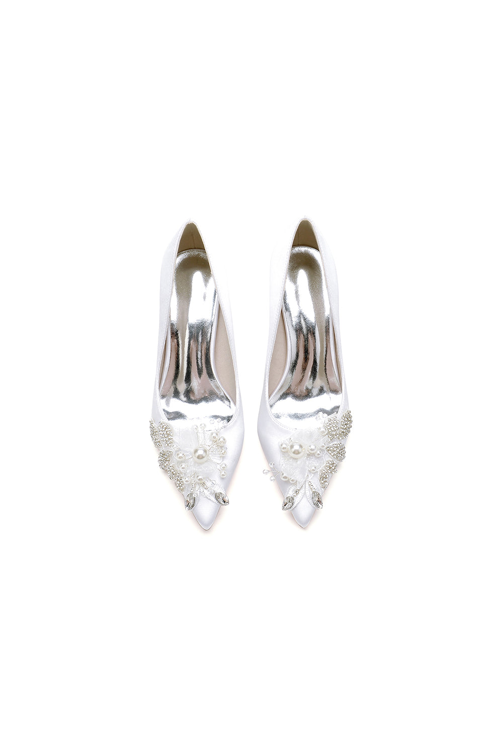 Floral Beaded Pointed Toe Chunky Heel
