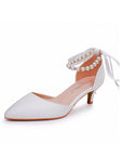Pointed Toe Kitten Heels Ankle-Strap Wedding Shoes
