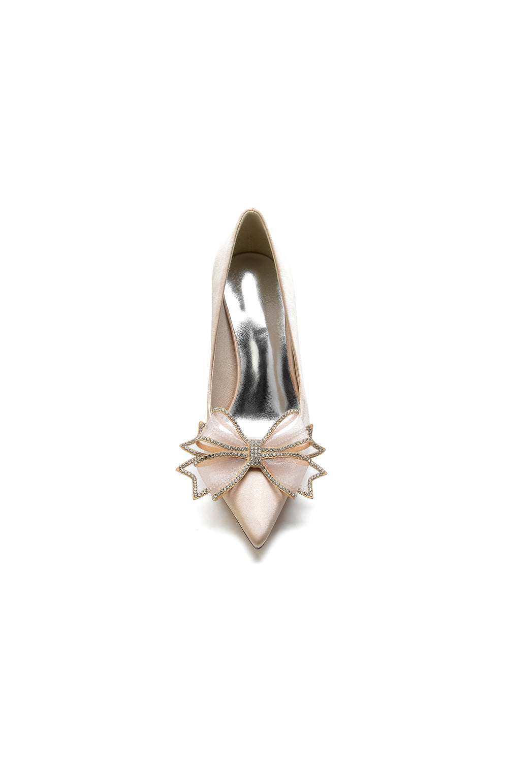 Champagne Pointed Toe Wedding Heels with Bow