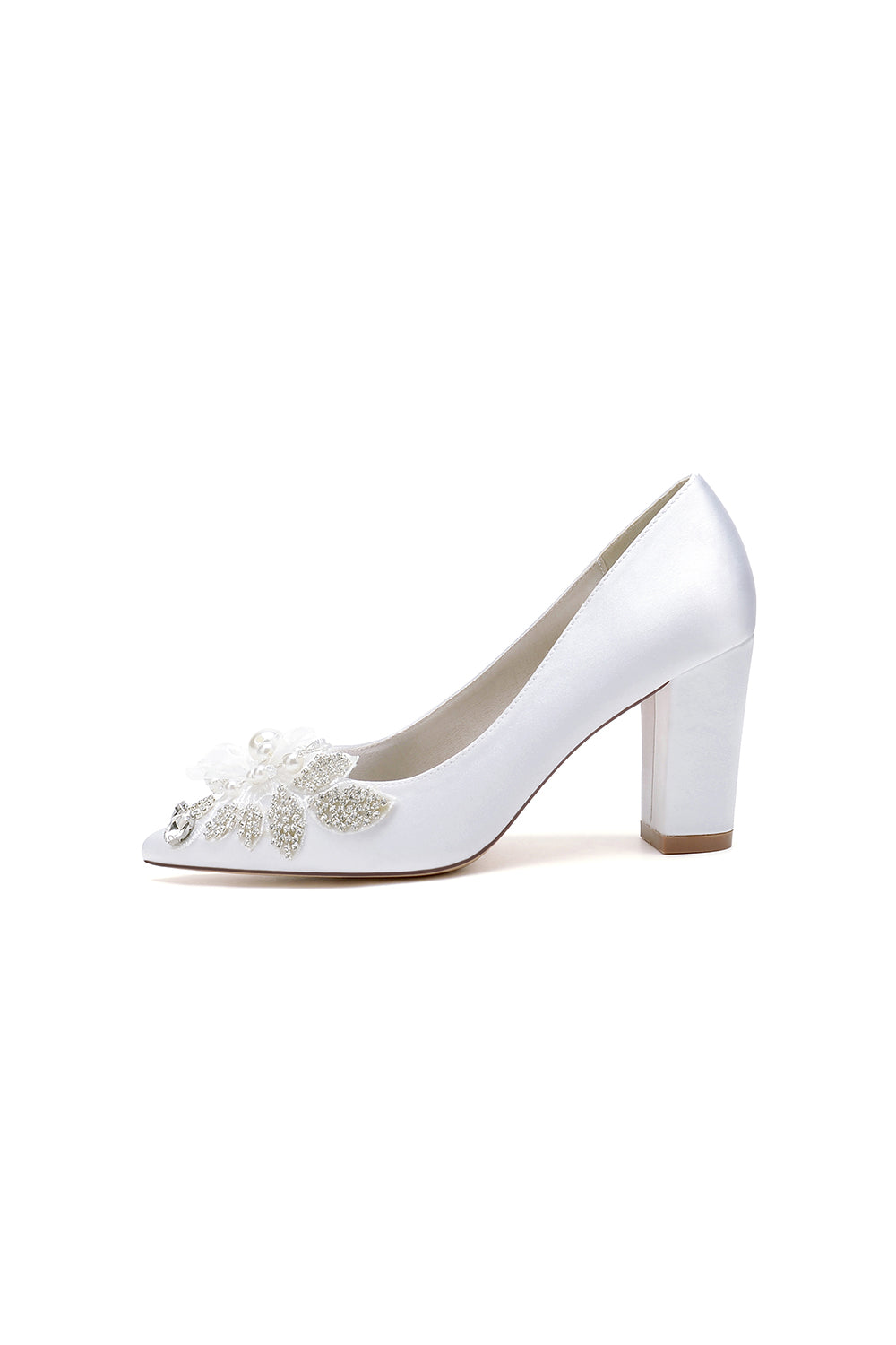 Floral Beaded Pointed Toe Chunky Heel