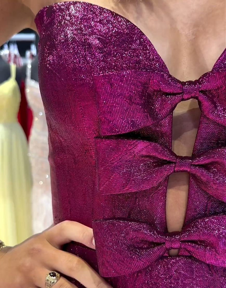 Glitter Strapless Peacock Short Homecoming Dress with Bow