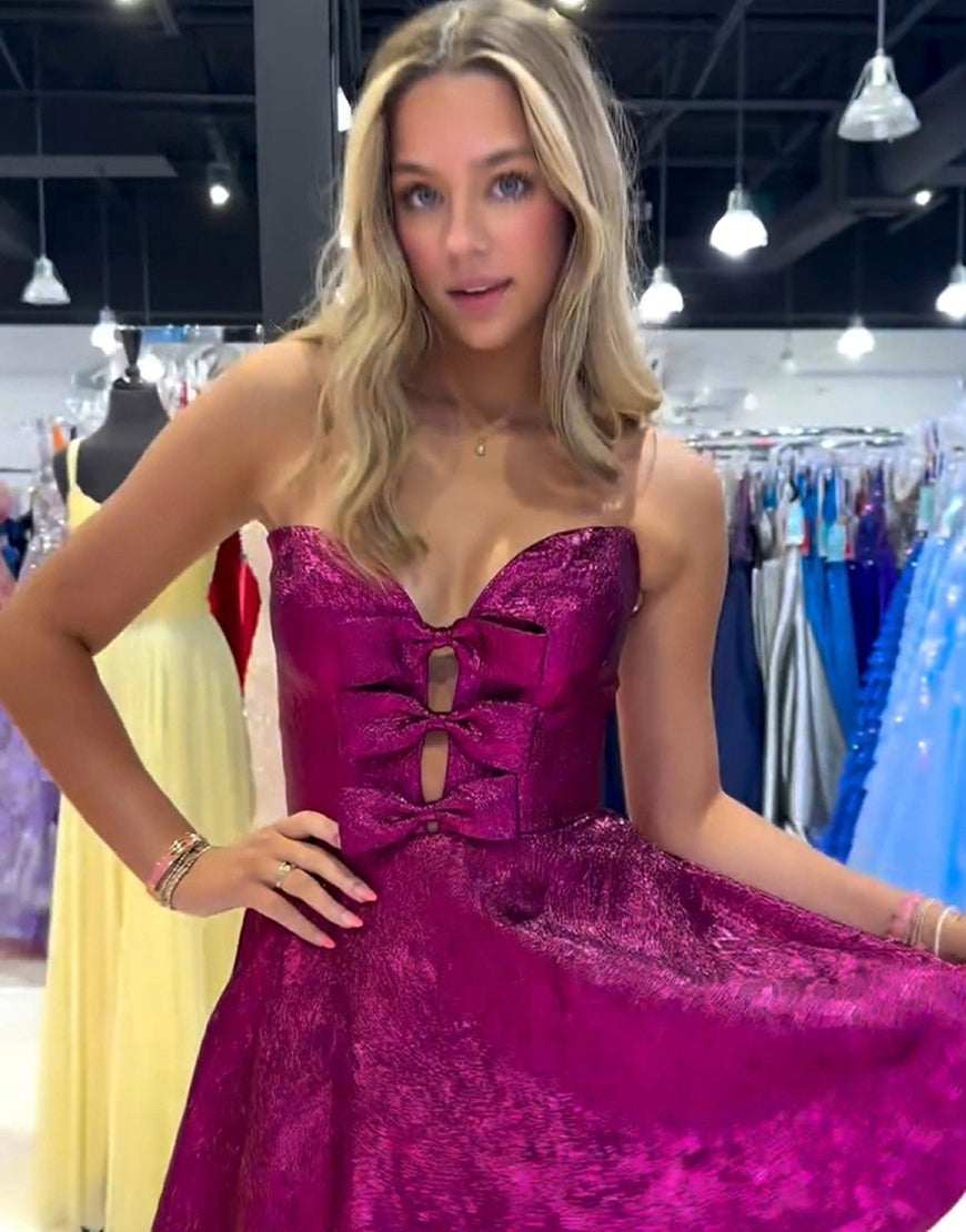 Glitter Strapless Peacock Short Homecoming Dress with Bow