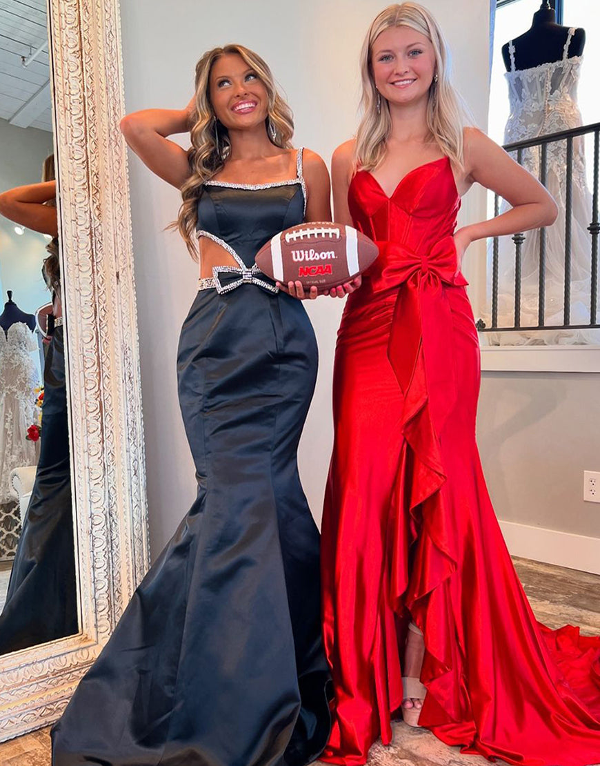 Scoop Neck Mermaid Beaded Long Prom Dress With Bow