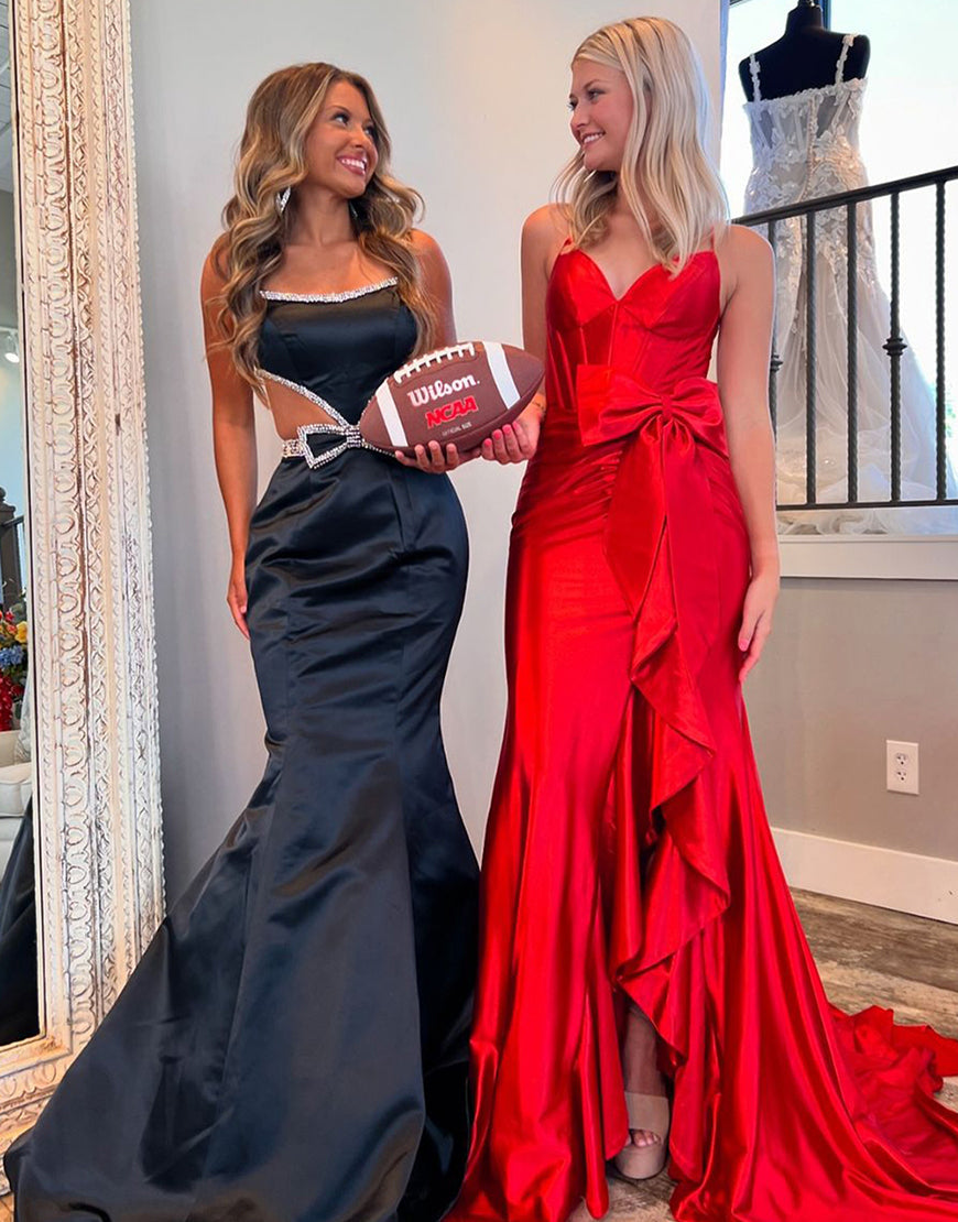 Scoop Neck Mermaid Beaded Long Prom Dress With Bow