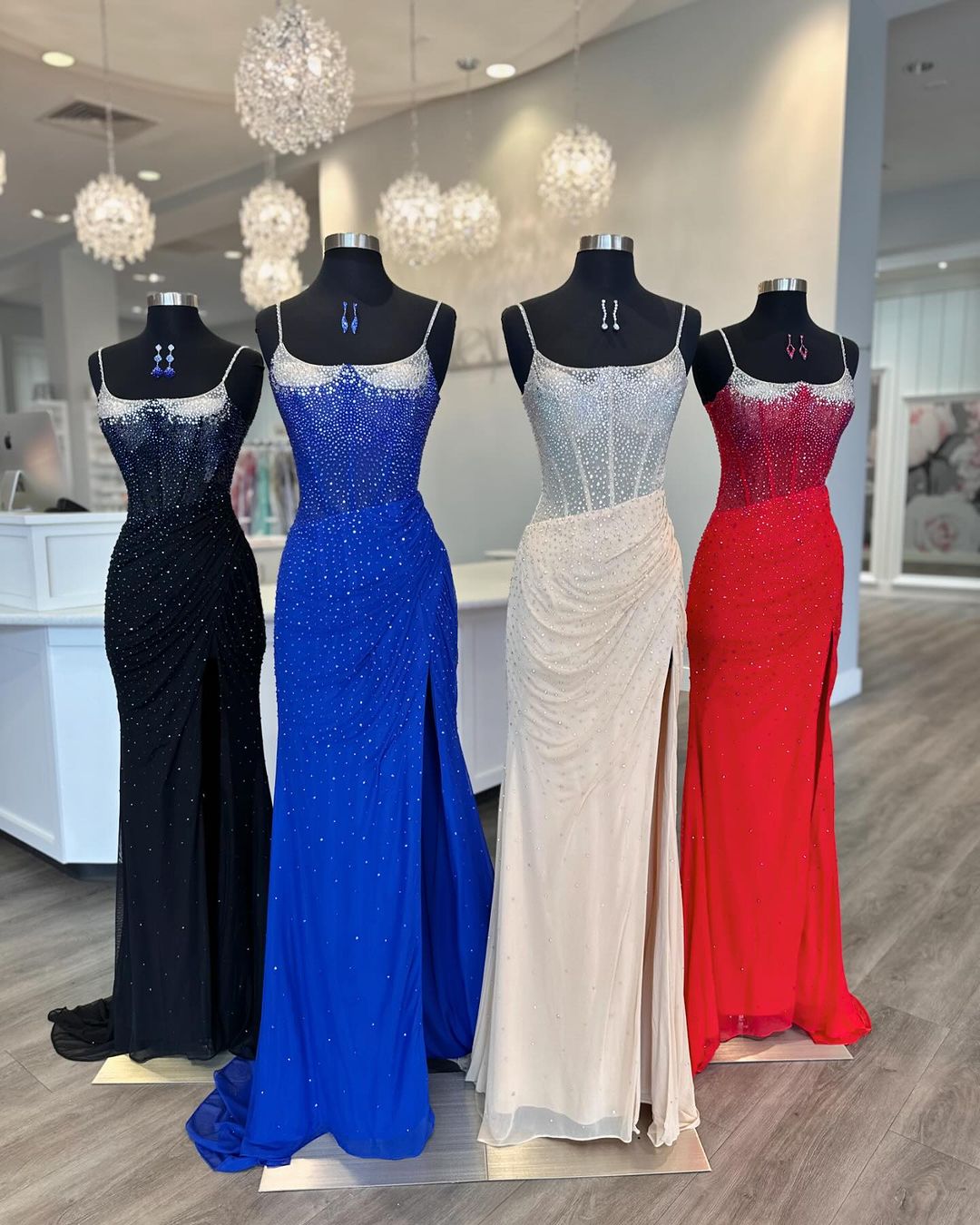 Spaghetti Straps Beaded Mermaid Prom Dress with Slit