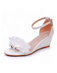 White Floral Open Toe Ankle-Strap Beach Sandals