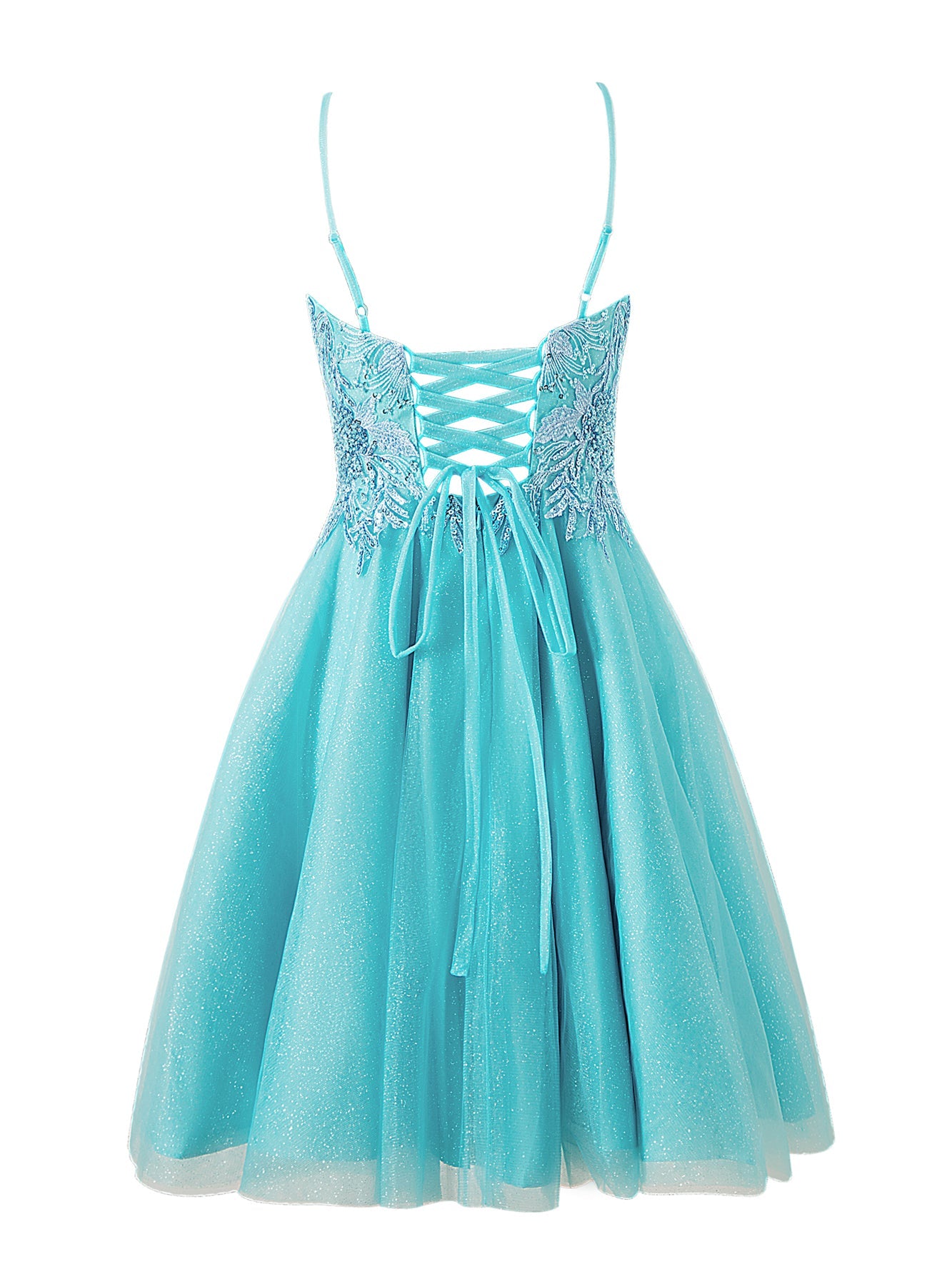 A-line Short Spaghetti Strap Glitter Tulle Homecoming Dress