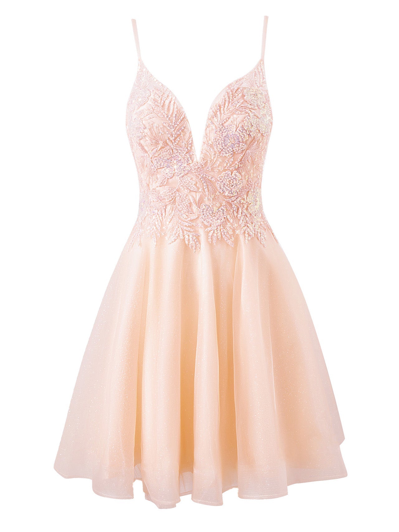 A-line Short Spaghetti Strap Glitter Tulle Homecoming Dress