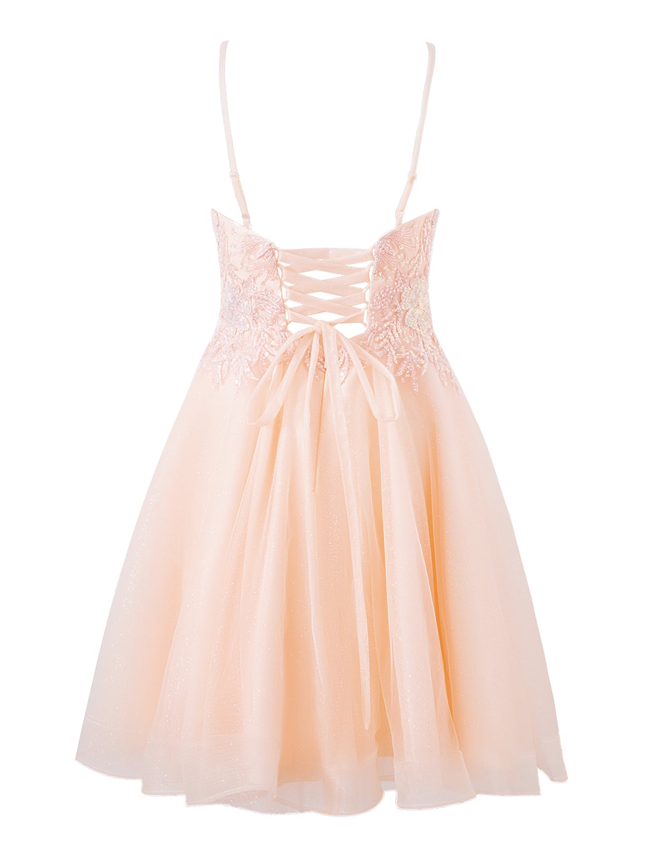 A-line Short Spaghetti Strap Glitter Tulle Homecoming Dress