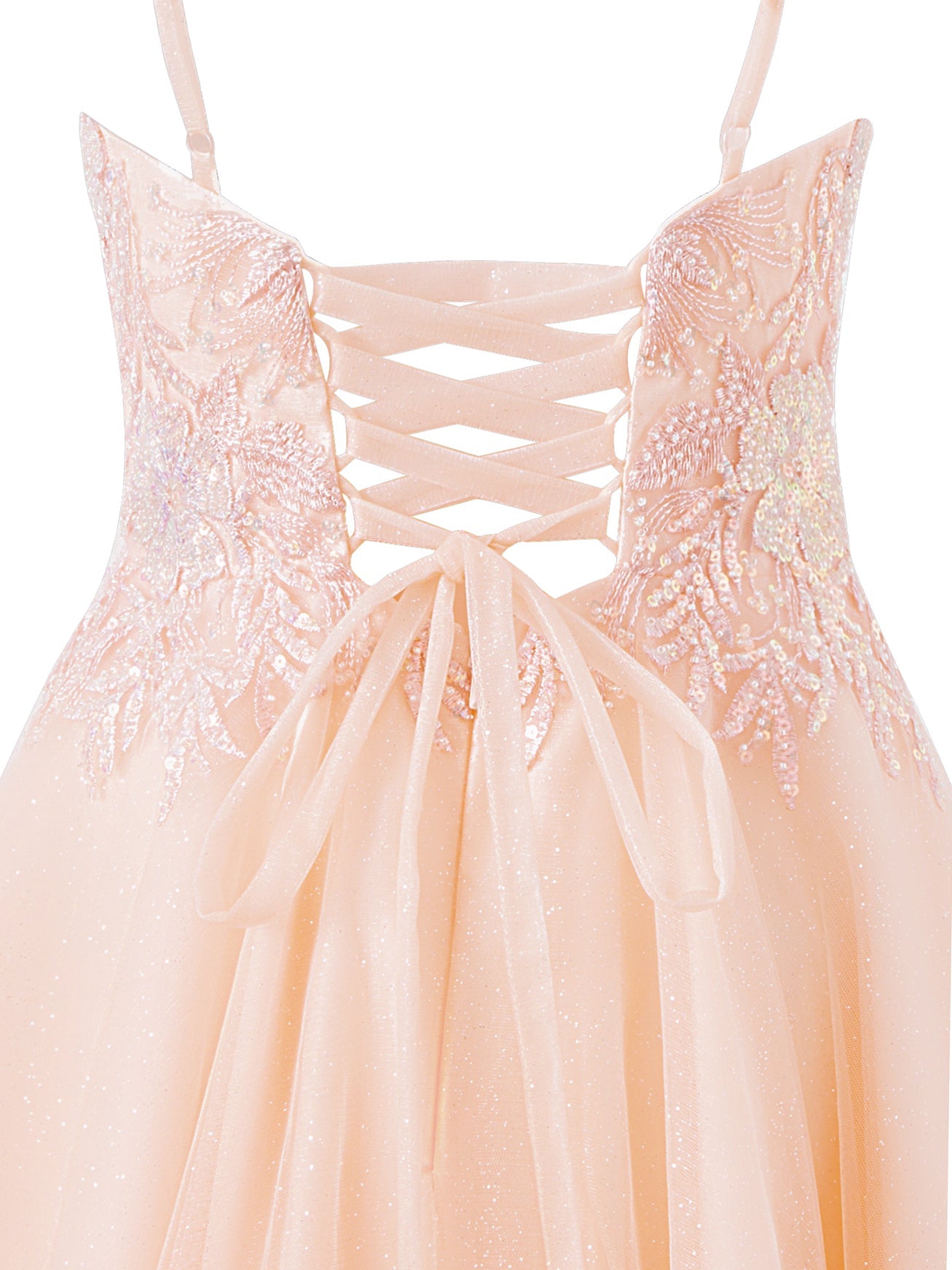 A-line Short Spaghetti Strap Glitter Tulle Homecoming Dress
