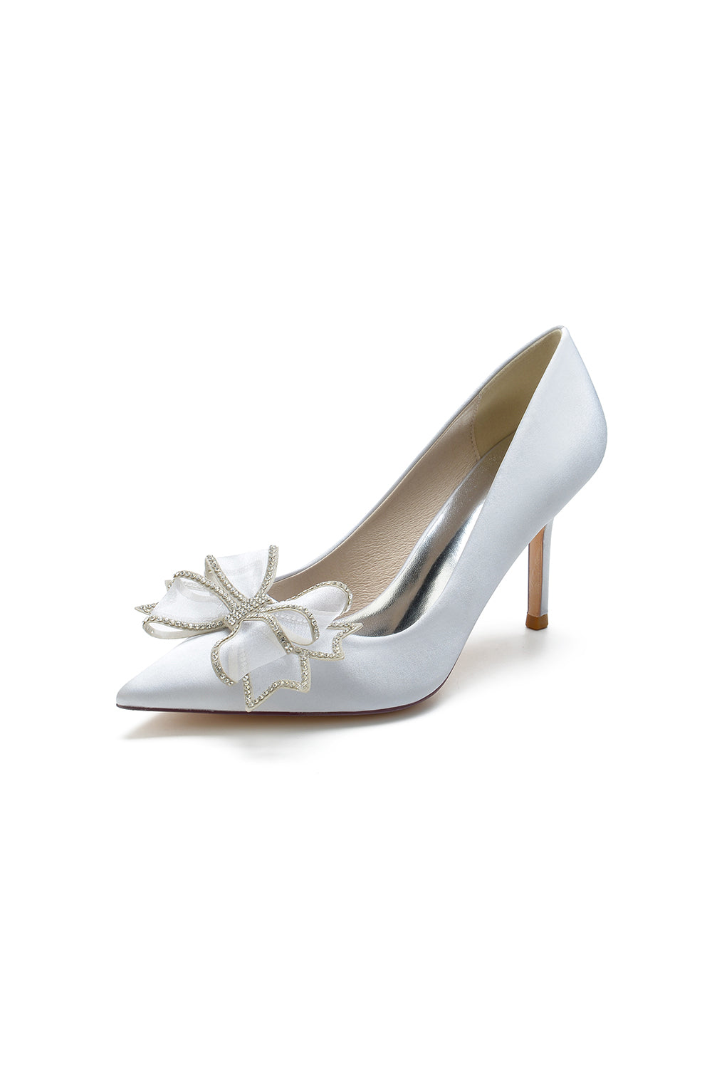 Champagne Pointed Toe Wedding Heels with Bow