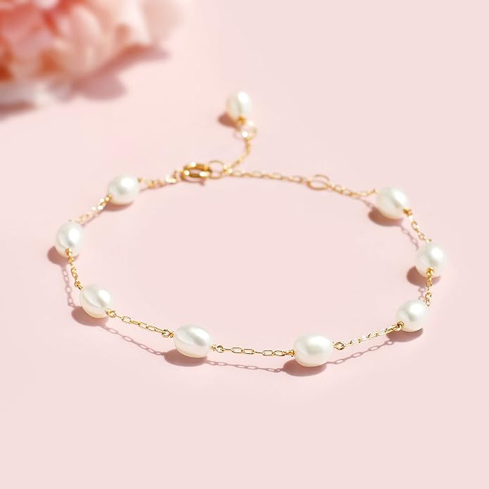 Gold Tin Cup Pearl Adjustable Bracelets
