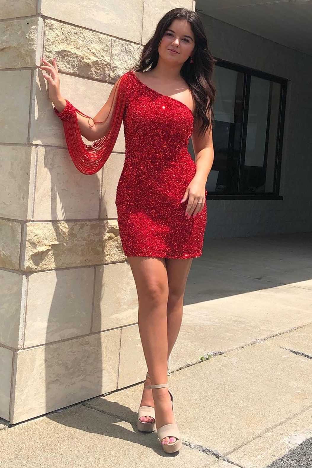 Sheath One Shoulder Sequins Homecoming Dress