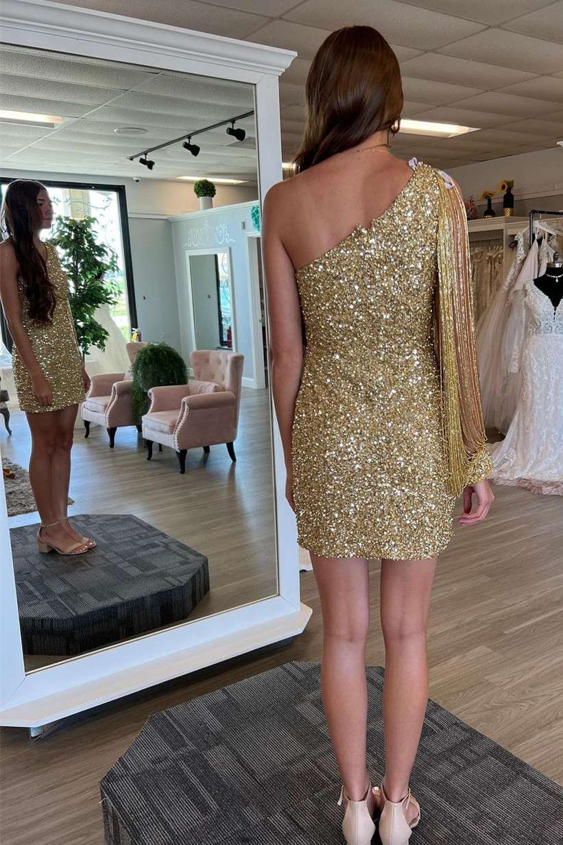 Sheath One Shoulder Sequins Homecoming Dress