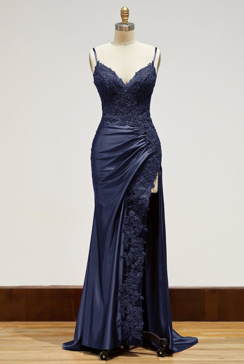 Beatrice | Sheath Black Long Appliques Prom Dress - KissProm
