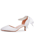 Pointed Toe Kitten Heels Ankle-Strap Wedding Shoes