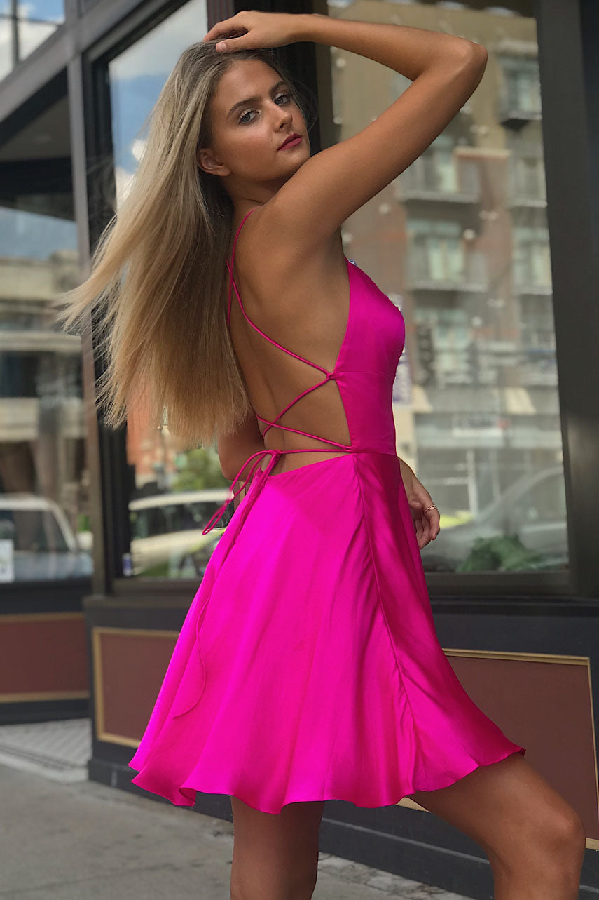A-line Spaghetti Straps Satin Homecoming Dress