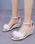 White Floral Open Toe Ankle-Strap Beach Sandals