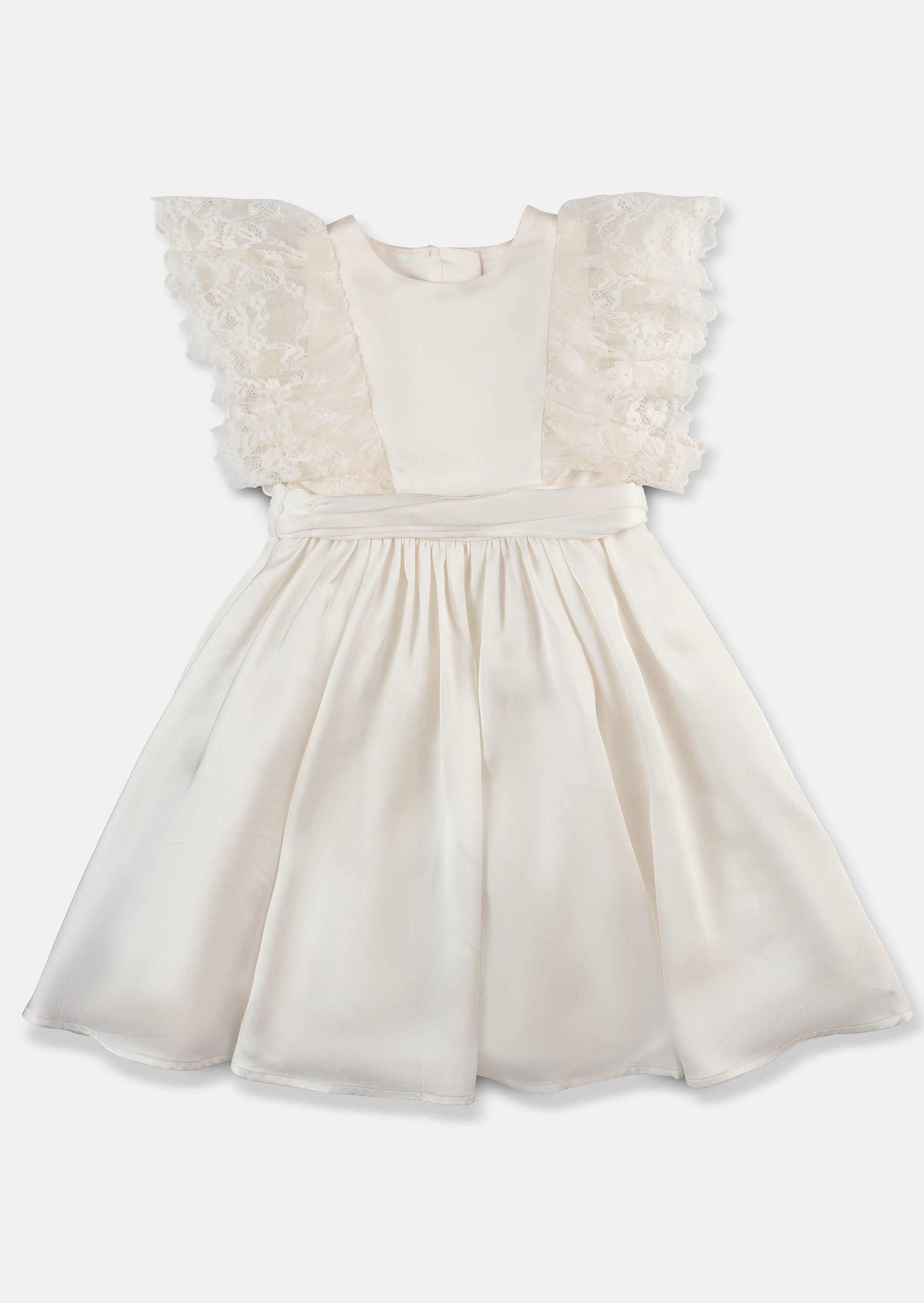 Lace Sleeve Satin Flower Girl Dress