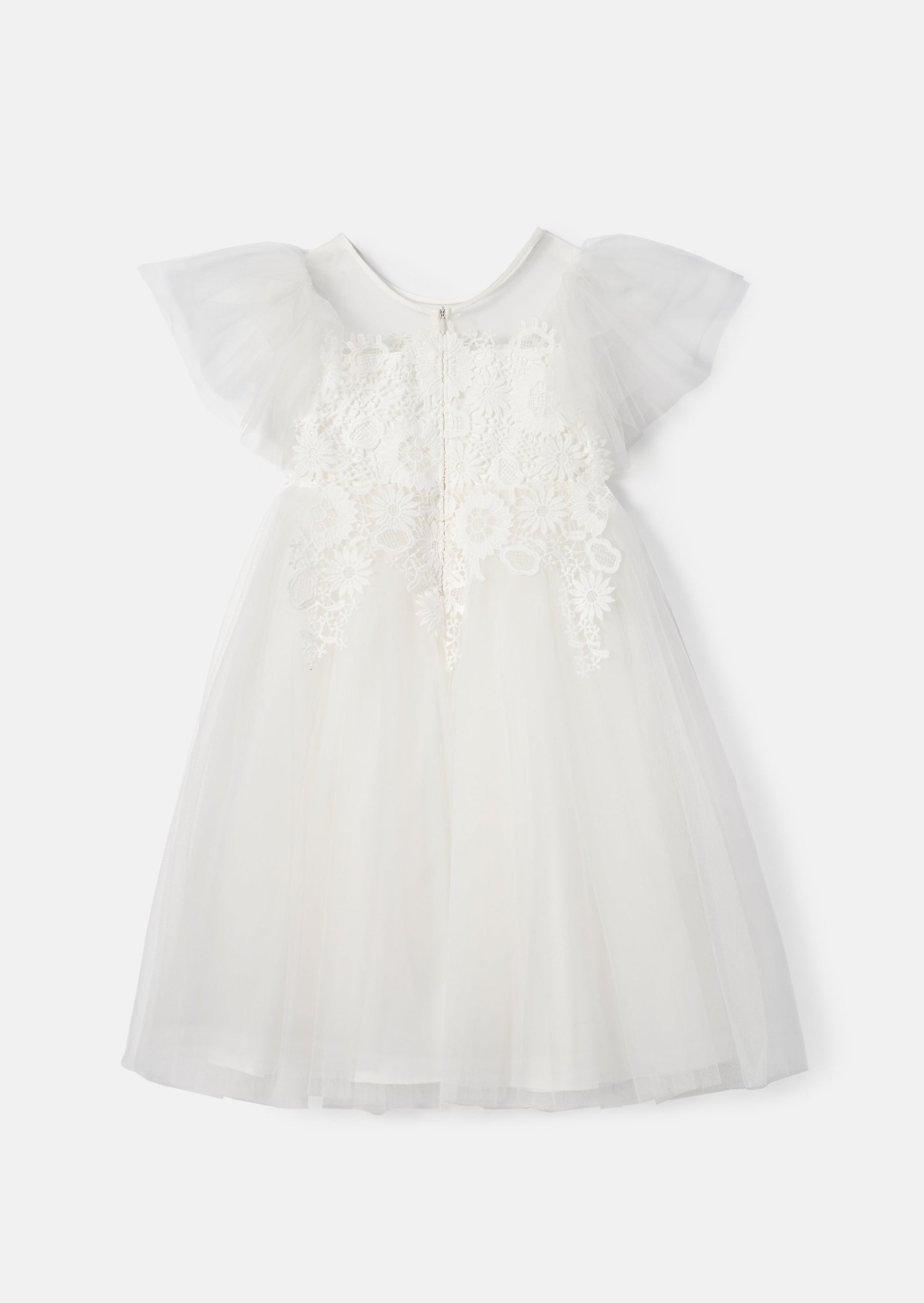 Cascade Mesh Sleeves Lace Flower Girl Dress