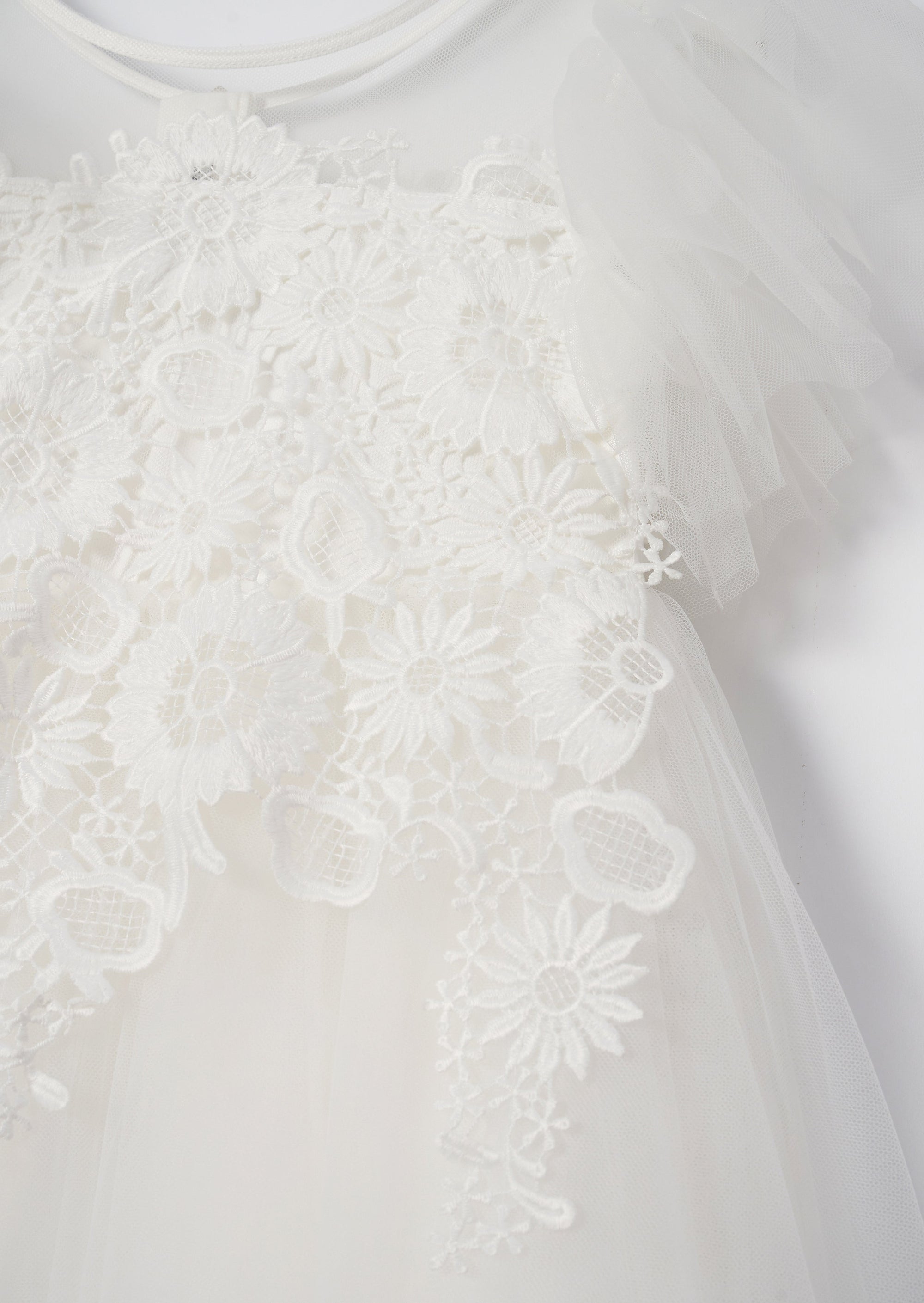 Cascade Mesh Sleeves Lace Flower Girl Dress