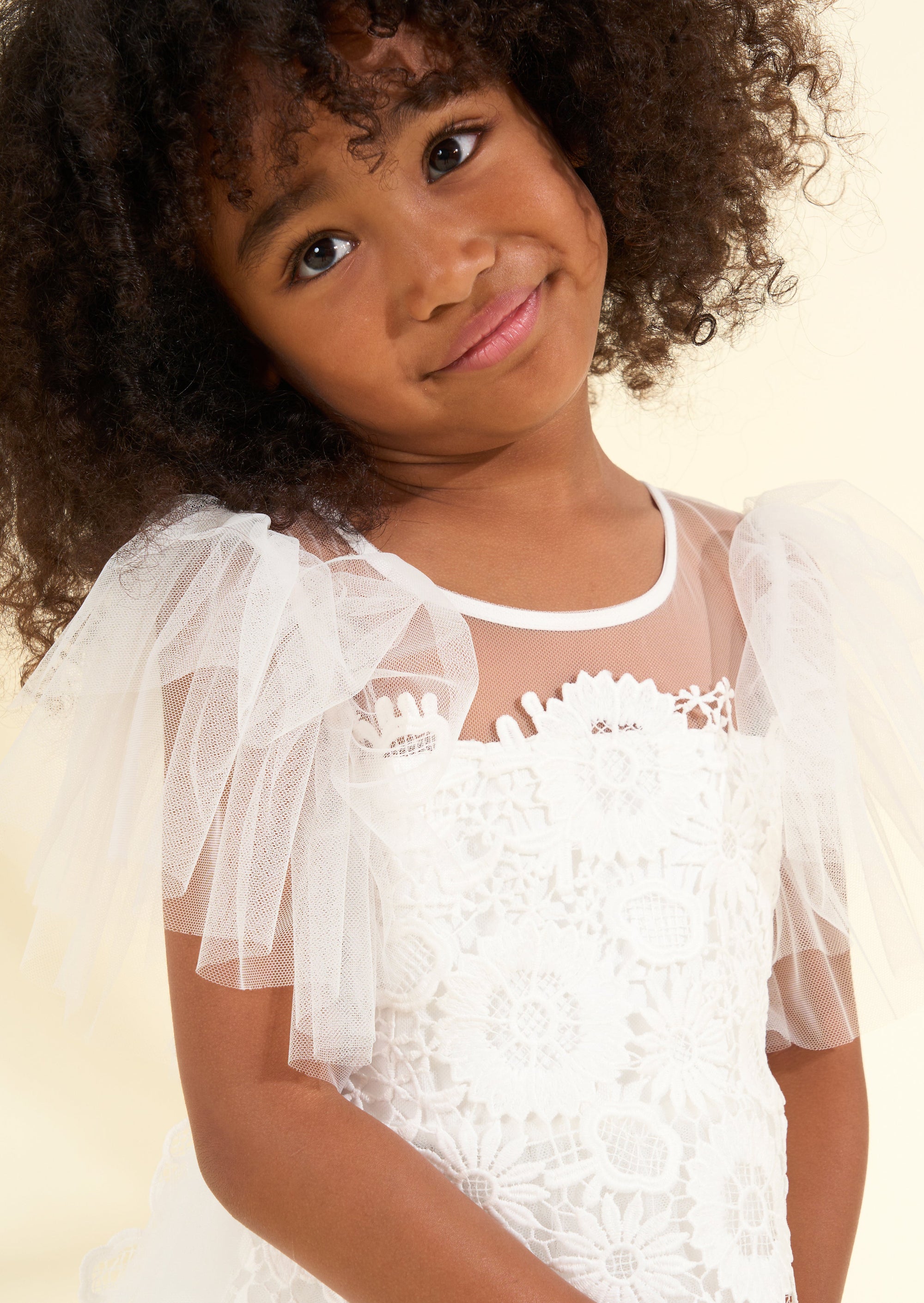 Cascade Mesh Sleeves Lace Flower Girl Dress