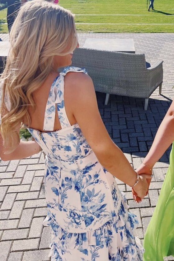 Blue Sweetheart A Line Long Floral Prom Dress