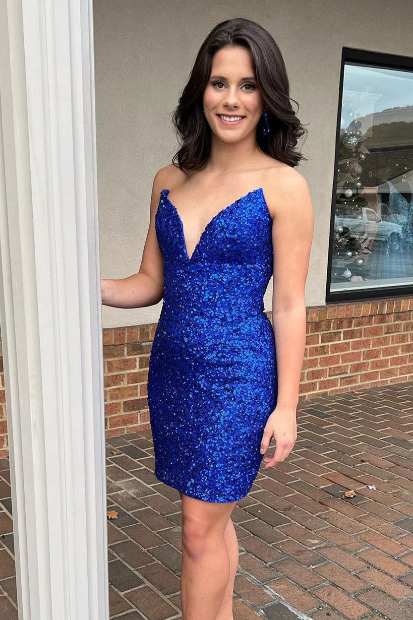 Sheath V Neck Sequins Homecoming Dress
